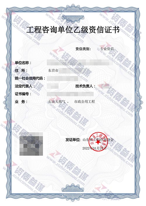 2022年1月山东省乙级工程咨询单位资信证书案例展示-2