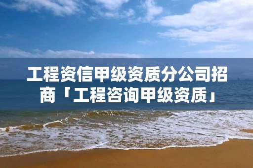 工程资信甲级资质分公司招商「工程咨询甲级资质」