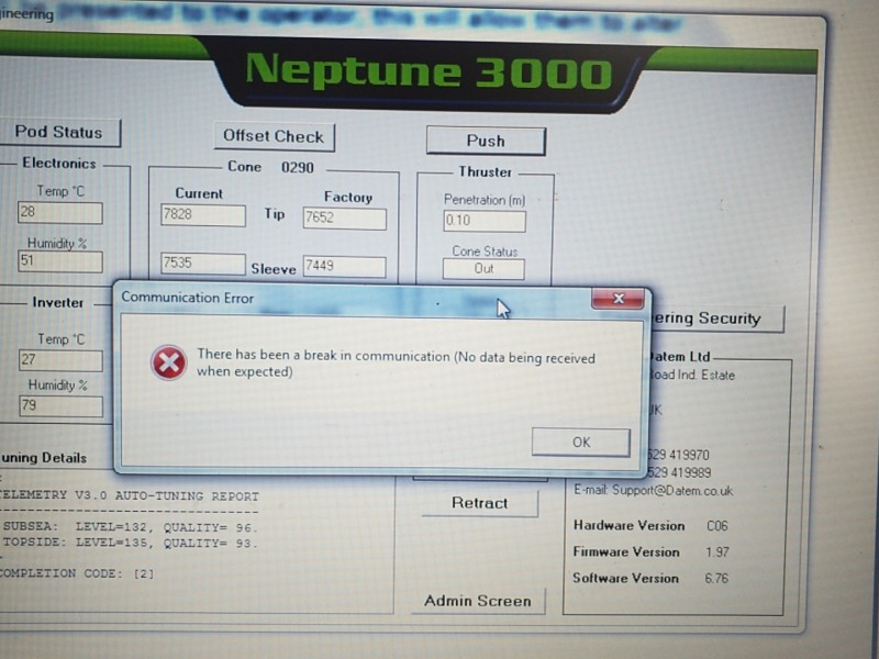 海洋静力触探仪（CPT）一次故障记录